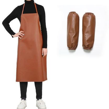 PU Leather Oil Proof And Waterproof Apron Men's And Women's Working Kitchen Leather Apron - Asmota