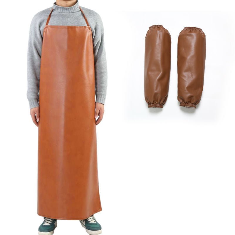 PU Leather Oil Proof And Waterproof Apron Men's And Women's Working Kitchen Leather Apron - Asmota