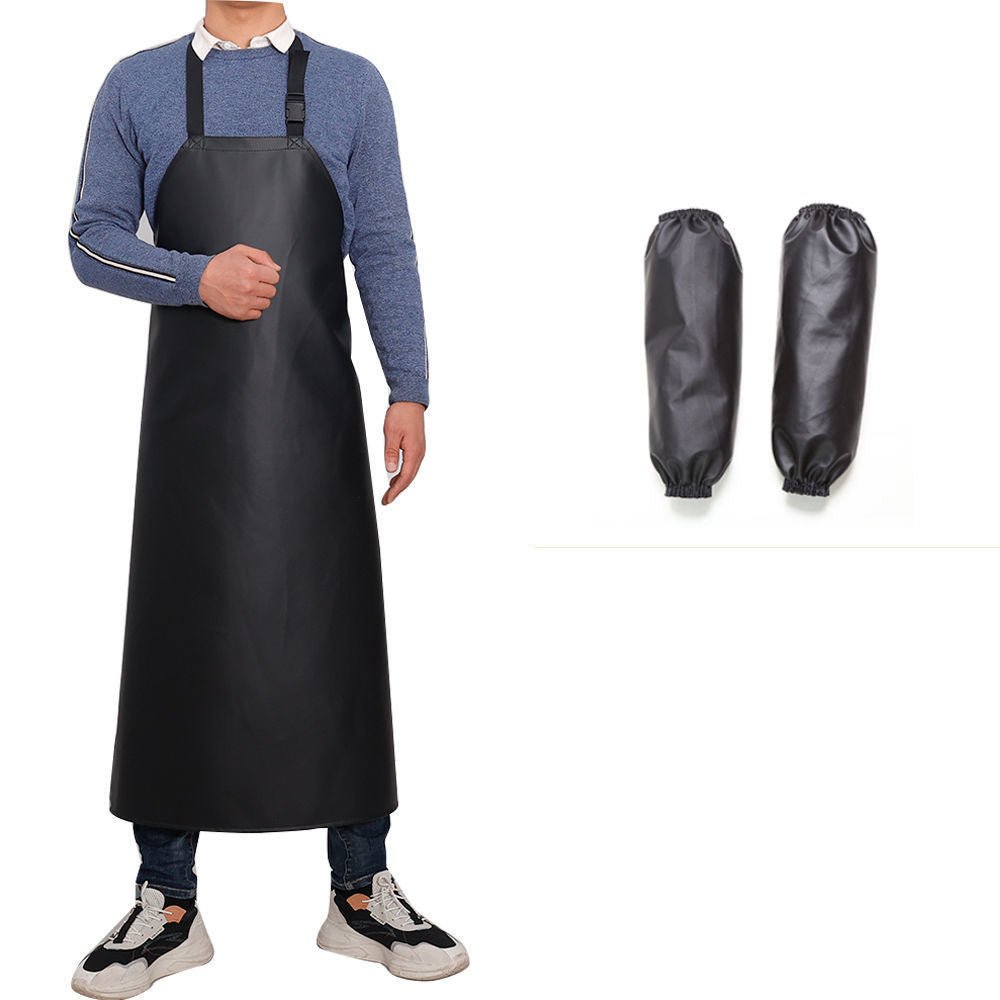PU Leather Oil Proof And Waterproof Apron Men's And Women's Working Kitchen Leather Apron - Asmota