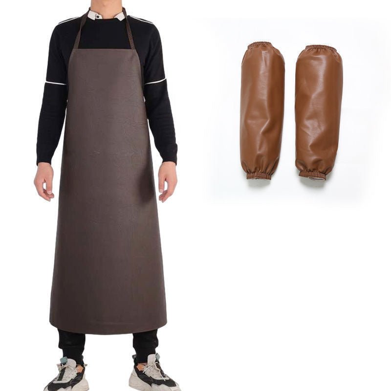 PU Leather Oil Proof And Waterproof Apron Men's And Women's Working Kitchen Leather Apron - Asmota