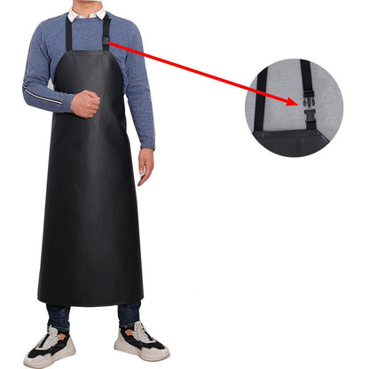 PU Leather Oil Proof And Waterproof Apron Men's And Women's Working Kitchen Leather Apron - Asmota