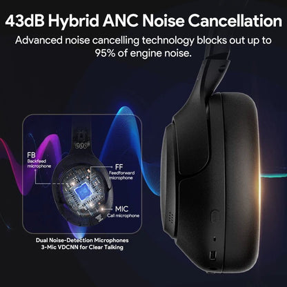 QCY H3 ANC 43dB Active Noise Cancellation Headphones Hi - Res Audio Wireless Earphones Bluetooth 5.4 Over the Ear Headsets 60Hrs - Asmota