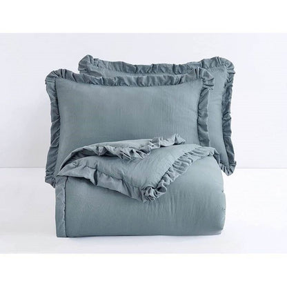 Queen Oversized Blue Ruffled Edge Microfiber Comforter Set - Asmota