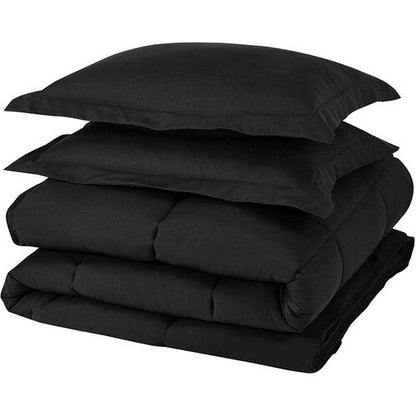 Queen Size Reversible Microfiber Down Alternative Comforter Set in Black - Asmota