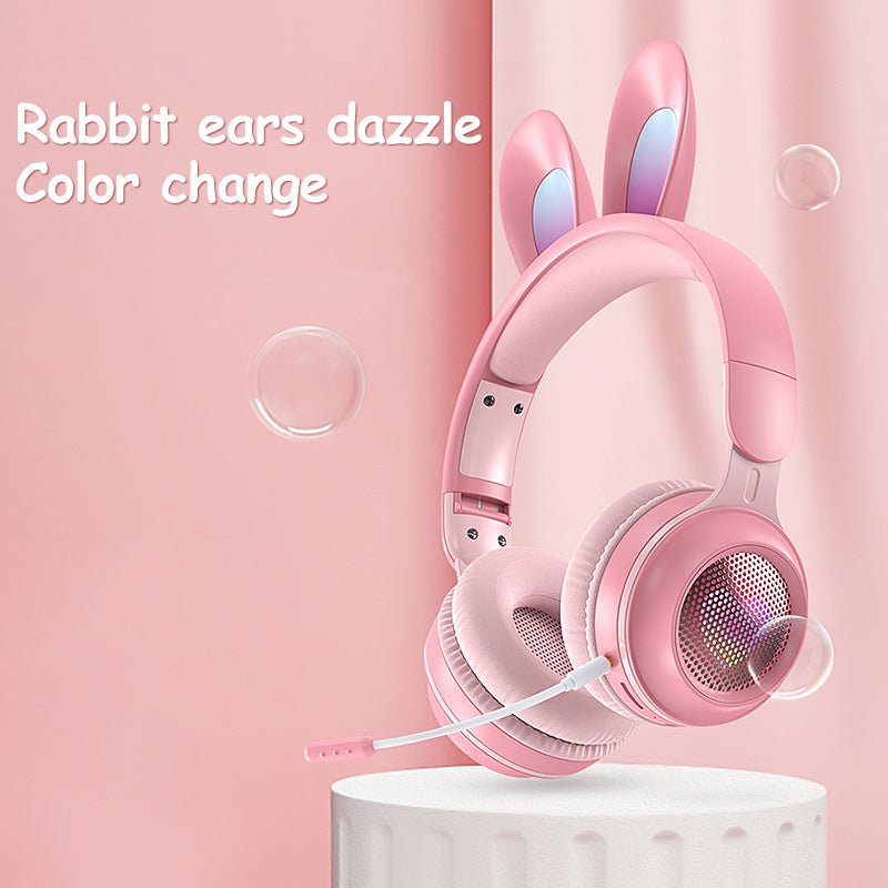 Rabbit Ear Headphones Wireless Luminous Extendable Wheat Headphones - Asmota