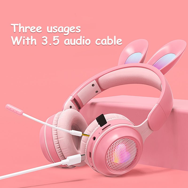 Rabbit Ear Headphones Wireless Luminous Extendable Wheat Headphones - Asmota