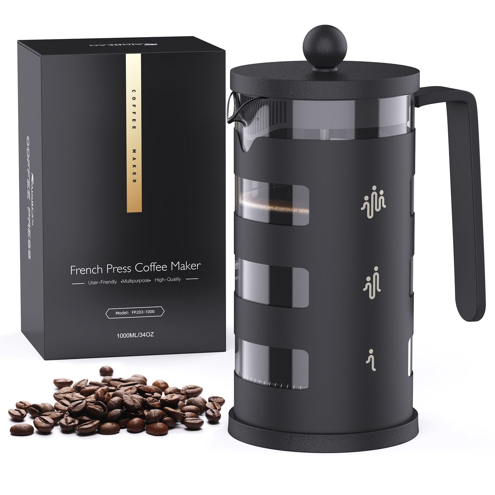 RAINBEAN French Press Coffee Maker Easy Cleaning Cafeteria, Heat Resistant Borosilicate Glass - Asmota