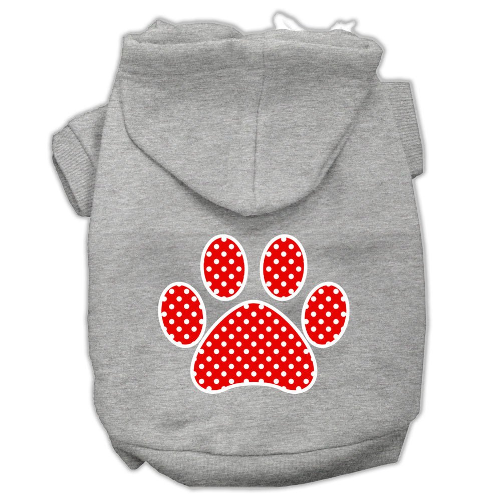 Red Swiss Dot Paw Screen Print Pet Hoodies Grey Size Sm - Asmota