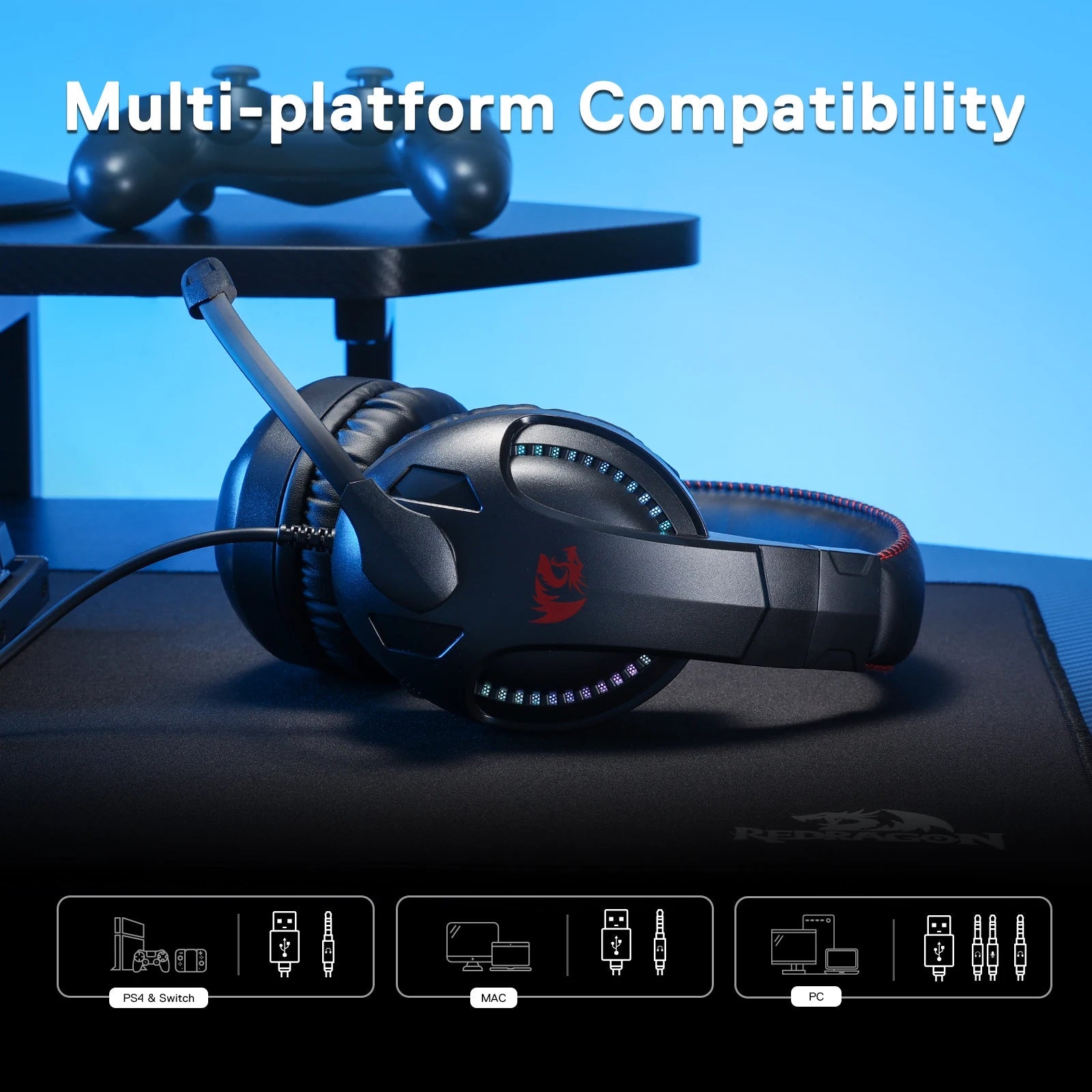 Redragon H211 Cronus White Wired Gaming Headset, Stereo Surround Sound, Noise - Canceling Microphone, Dynamic RGB Backlight, - Asmota