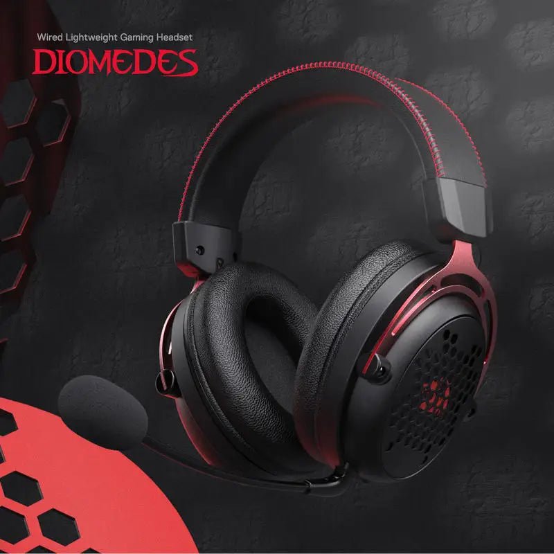 Redragon H386 USB Diomedes Wired Gaming Headset 7.1 Surround Sound 53MM Drivers Detachable Microphone Headphone - Asmota