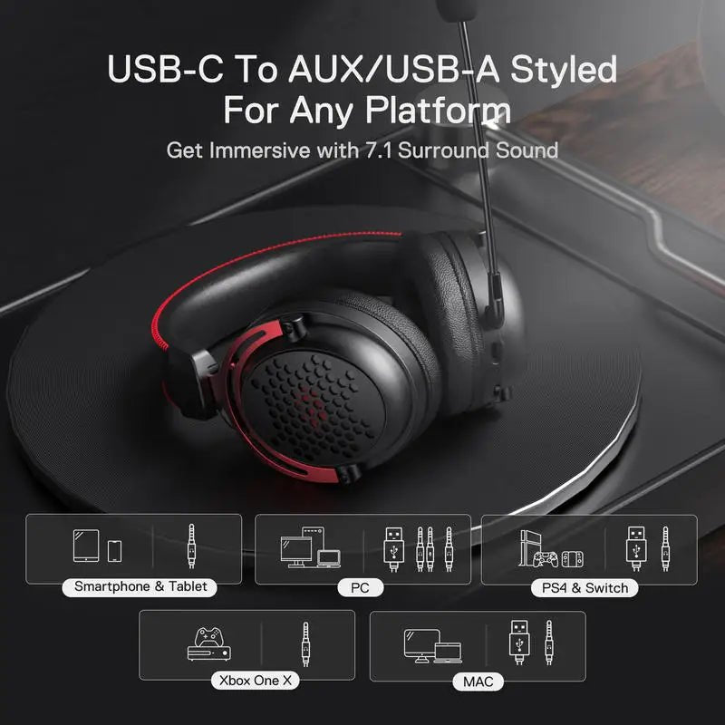 Redragon H386 USB Diomedes Wired Gaming Headset 7.1 Surround Sound 53MM Drivers Detachable Microphone Headphone - Asmota