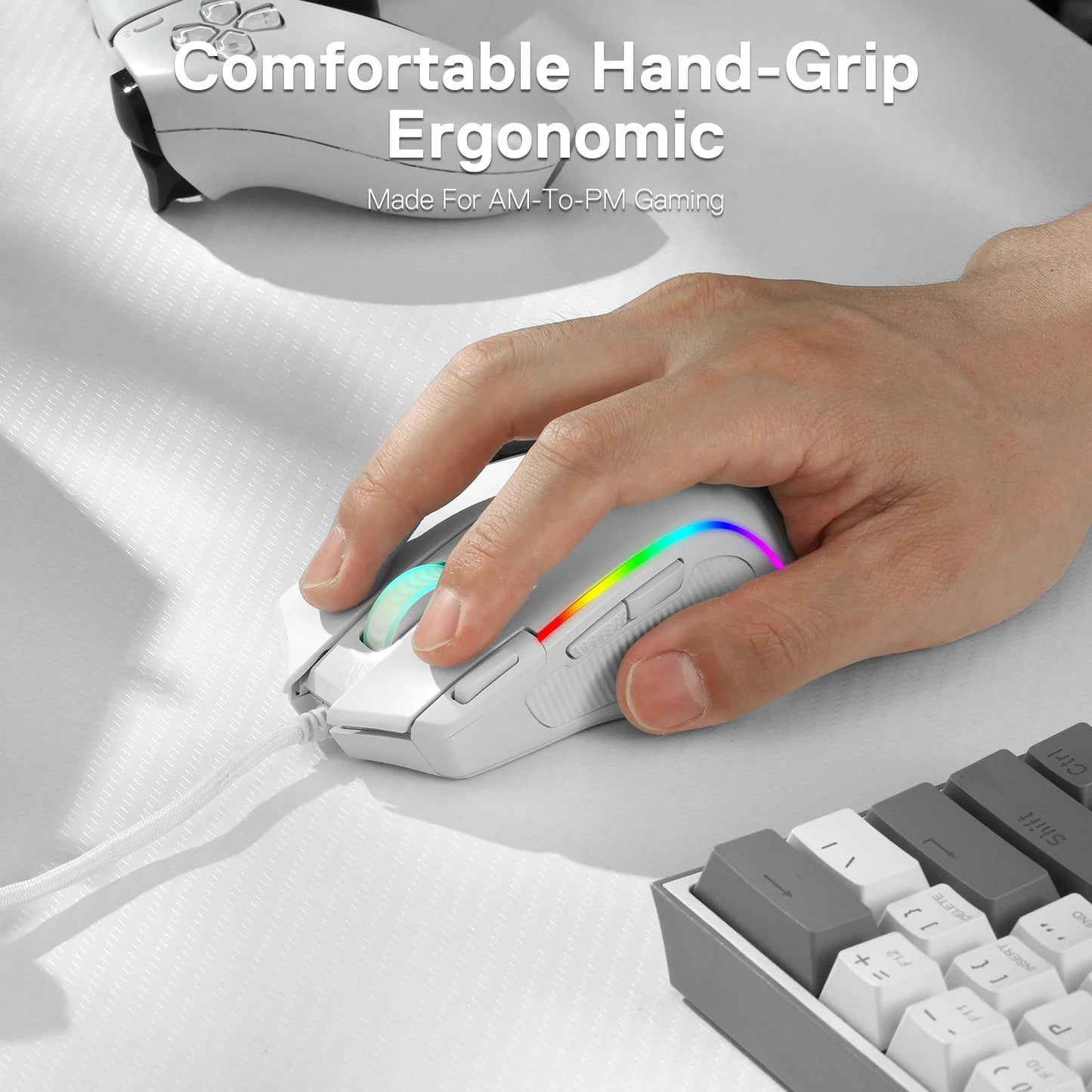 Redragon M612 Predator RGB Gaming Mouse 8000 DPI Wired Optical with 11 Programmable Buttons, White - Asmota