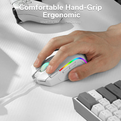 Redragon M612 Predator RGB Gaming Mouse 8000 DPI Wired Optical with 11 Programmable Buttons, White - Asmota
