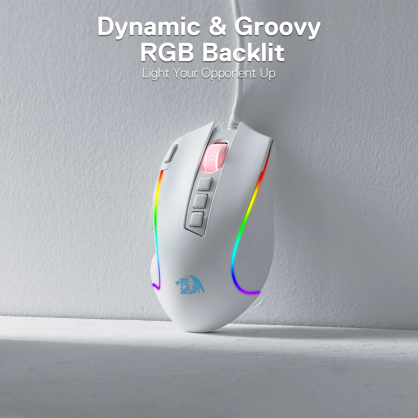 Redragon M612 Predator RGB Gaming Mouse 8000 DPI Wired Optical with 11 Programmable Buttons, White - Asmota