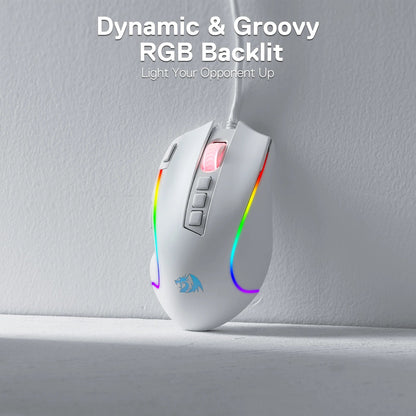 Redragon M612 Predator RGB Gaming Mouse 8000 DPI Wired Optical with 11 Programmable Buttons, White - Asmota