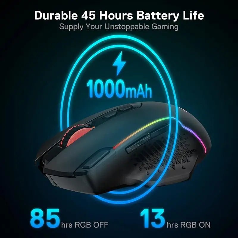 Redragon M810 Pro Wireless Gaming Mouse, 10000 DPI Wired Gamer Mouse w/ Rapid Fire Key, 8 Macro Buttons, Black/White Mouse - Asmota