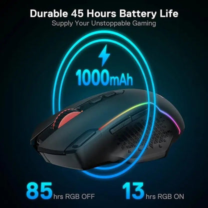 Redragon M810 Pro Wireless Gaming Mouse, 10000 DPI Wired Gamer Mouse w/ Rapid Fire Key, 8 Macro Buttons, Black/White Mouse - Asmota