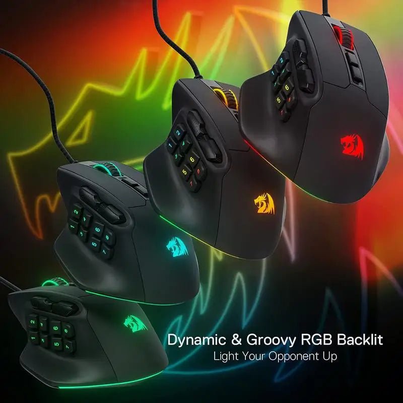 Redragon M811 Aatrox MMO Gaming Mouse, 15 Programmable Buttons Wired RGB Gamer Mouse w/ Ergonomic Natural Grip Build - Asmota