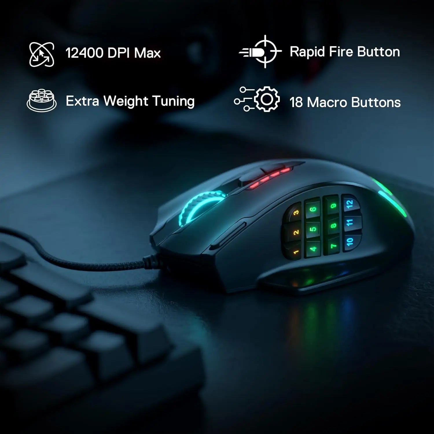 Redragon M908 RGB Backlight LED USB Wired Gaming Mouse 18 Programmable Mouse Buttons 12400 DPI - Asmota