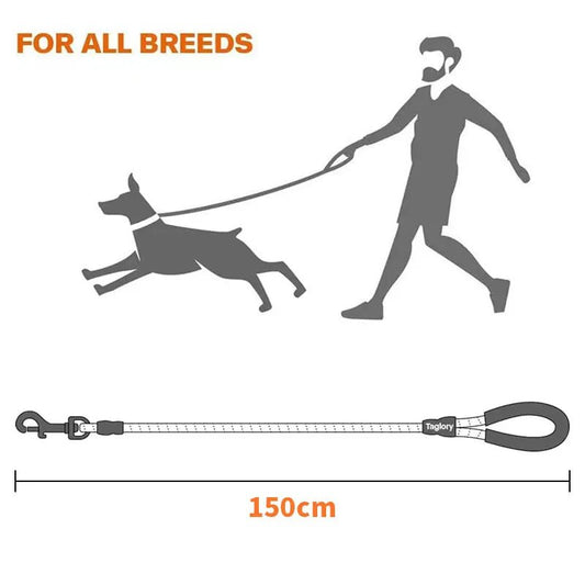 Reflective Dog Leash Traction Rope for Strong Big Small Medium Dog Safety Comfortable Durable Padded Handle Pet Accessories - Asmota