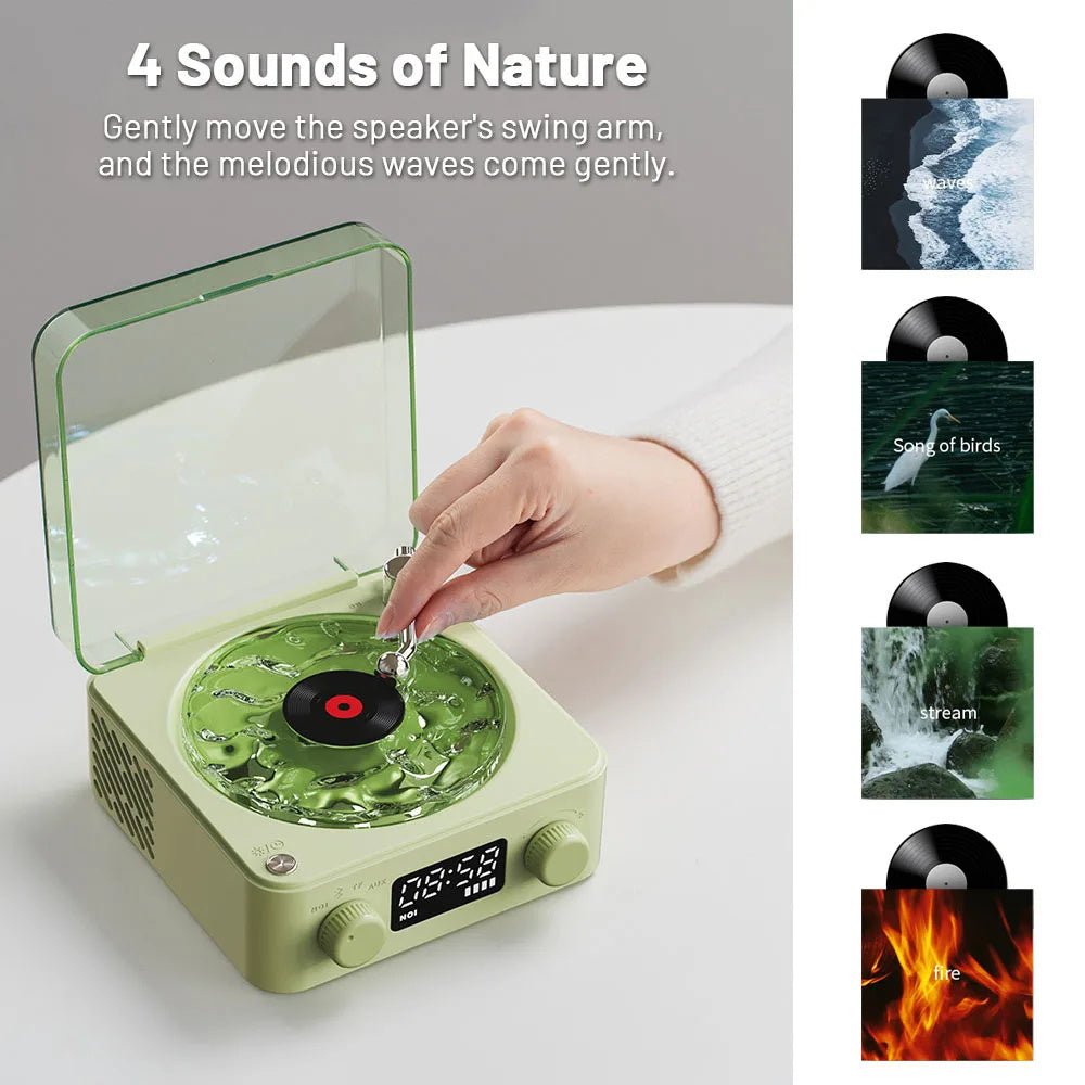 Retro Turntable Speaker Wireless Bluetooth - compatible 5.0 Vinyl Record Player Stereo Sound With White Noise RGB Projection Lamp Effect - Asmota