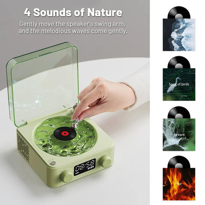 Retro Turntable Speaker Wireless Bluetooth - compatible 5.0 Vinyl Record Player Stereo Sound With White Noise RGB Projection Lamp Effect - Asmota