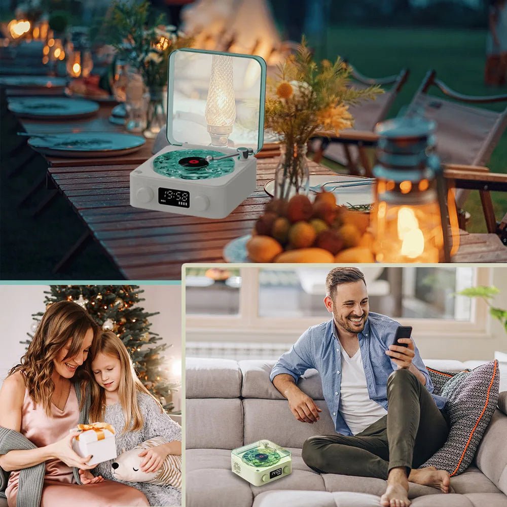 Retro Turntable Speaker Wireless Bluetooth - compatible 5.0 Vinyl Record Player Stereo Sound With White Noise RGB Projection Lamp Effect - Asmota