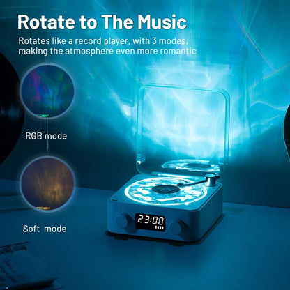 Retro Turntable Speaker Wireless Bluetooth - compatible 5.0 Vinyl Record Player Stereo Sound With White Noise RGB Projection Lamp Effect - Asmota