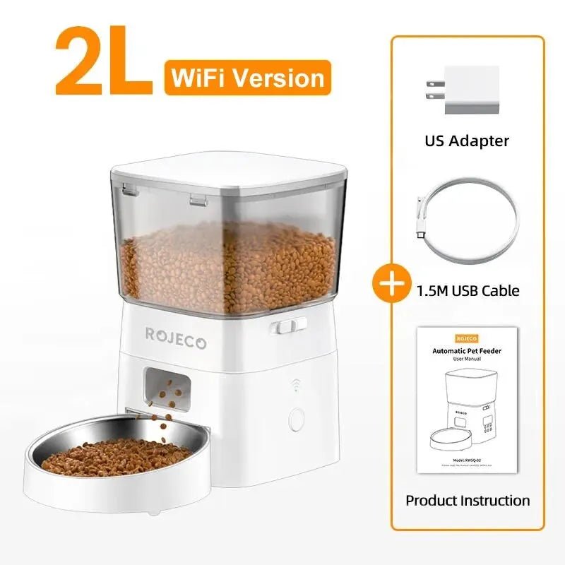 ROJECO 2L Automatic Cat Feeder WIFI Smart Pet Food Dispenser For Dry Food Dogs Kibble Dispenser With Remote Control Accessories - Asmota