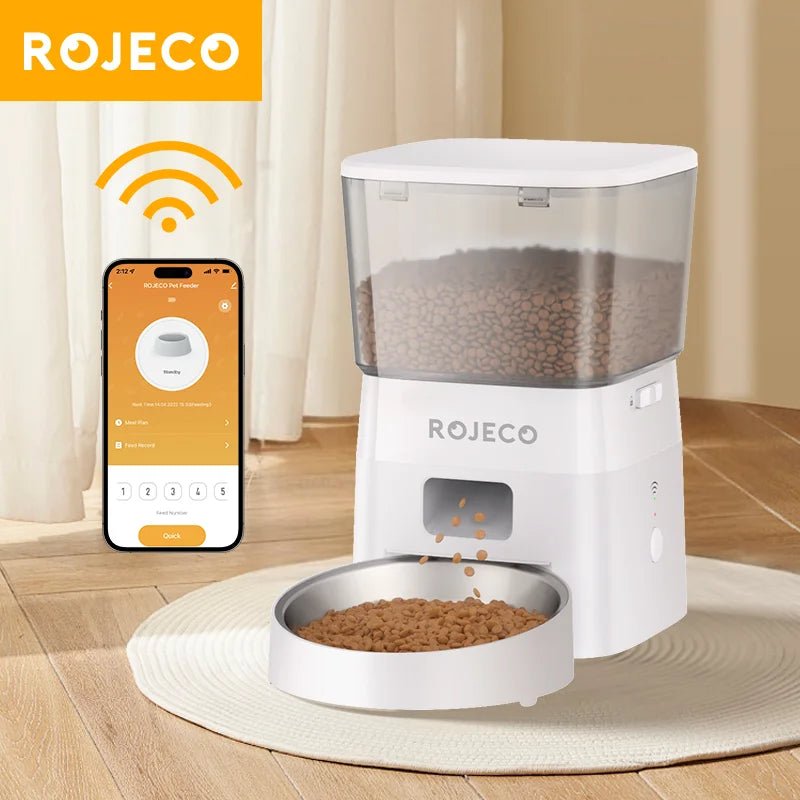 ROJECO 2L Automatic Cat Feeder WIFI Smart Pet Food Dispenser For Dry Food Dogs Kibble Dispenser With Remote Control Accessories - Asmota