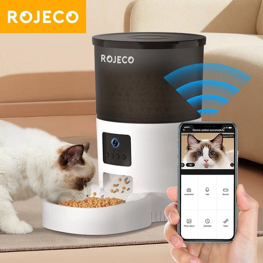 ROJECO 3L Automatic Pets Feeder With Carmen Smart Cat Food Dispenser For Dogs WIFI Rechargeable Feeders For Cats Remote Feeding - Asmota