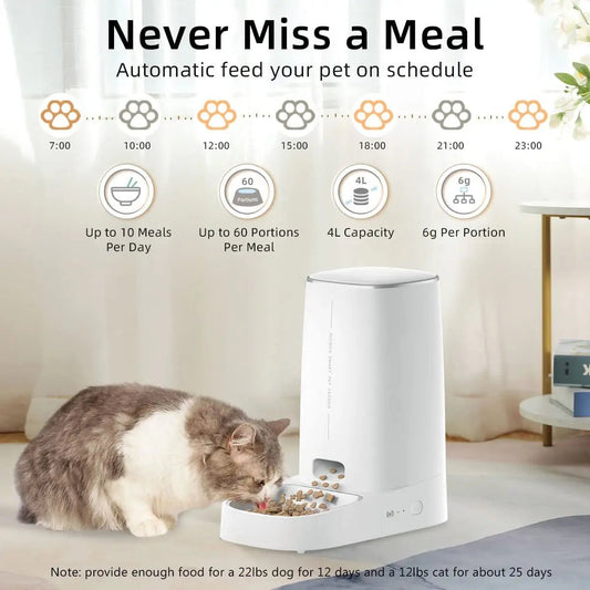 ROJECO Automatic Cat Feeder Pet Smart WiFi Cat Food Kibble Dispenser Remote Control Auto Feeder For Cat Dog Dry Food Accessories - Asmota