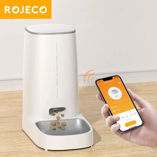 ROJECO Automatic Cat Feeder Pet Smart WiFi Cat Food Kibble Dispenser Remote Control Auto Feeder For Cat Dog Dry Food Accessories - Asmota