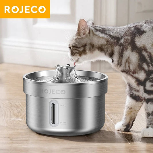 ROJECO Stainless Steel Pet Drinking Fountain Automatic Cat Water Fountain Smart Pet Water Dispenser for Dog Cat Drinking Supply - Asmota