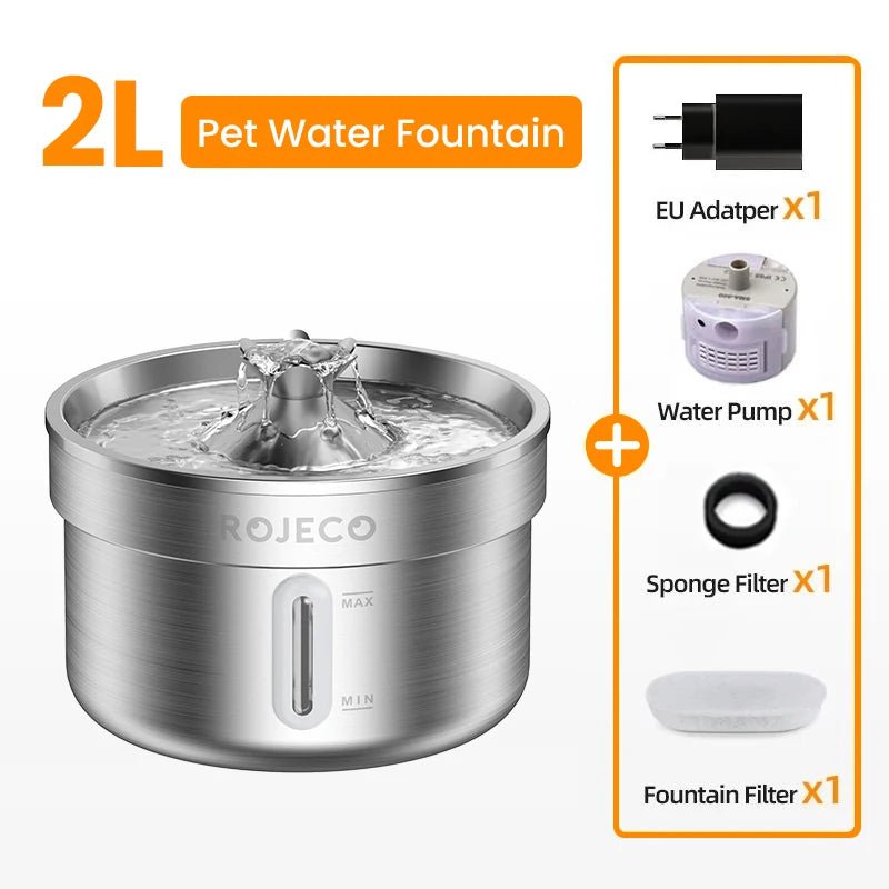 ROJECO Stainless Steel Pet Drinking Fountain Automatic Cat Water Fountain Smart Pet Water Dispenser for Dog Cat Drinking Supply - Asmota