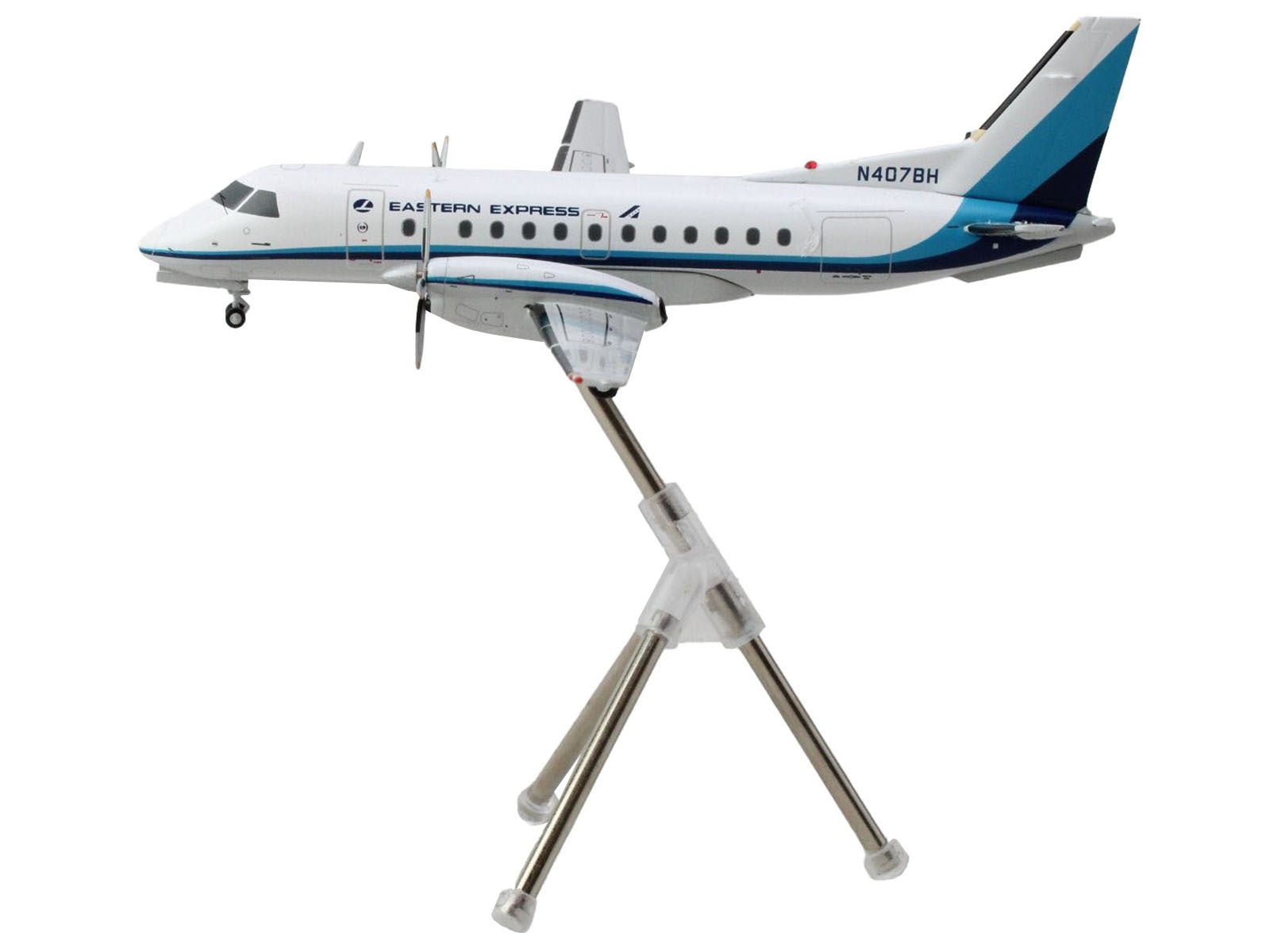 Saab 340A Commercial Aircraft "Eastern Express/Bar Harbor" (N407BH) White with Blue Stripes "Gemini 200" Series 1/200 Diecast Model Airplane by GeminiJets - Asmota