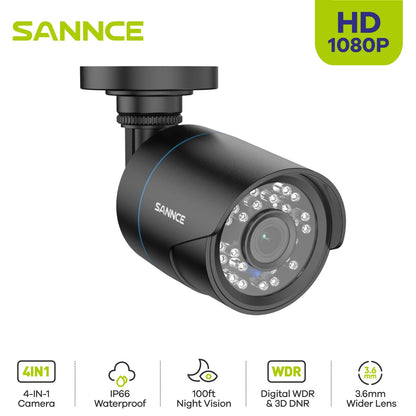 SANNCE 1x 2x 1080P Outdoor Bullet Home CCTV Security Camera 100ft IR Night Vision Weatherproof Cameras 2MP CCTV Surveillance - Asmota