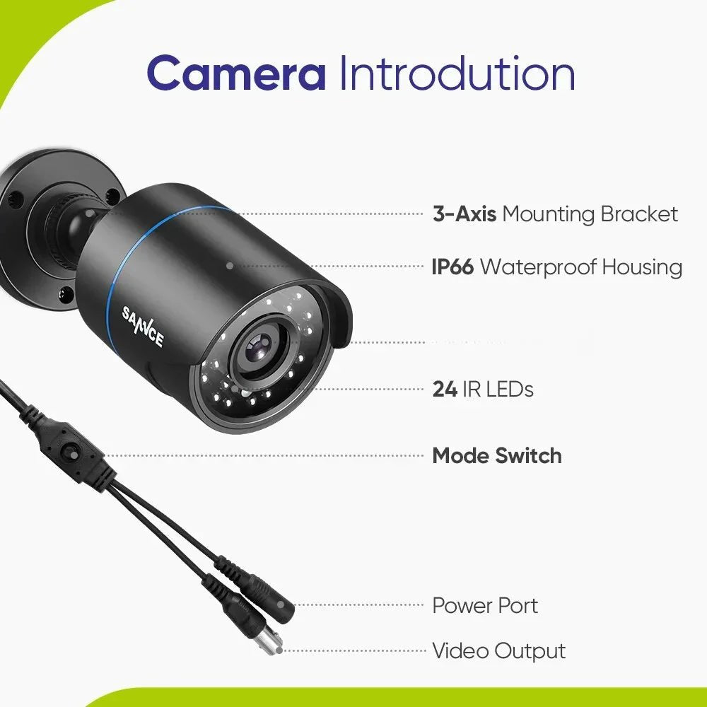 SANNCE 1x 2x 1080P Outdoor Bullet Home CCTV Security Camera 100ft IR Night Vision Weatherproof Cameras 2MP CCTV Surveillance - Asmota