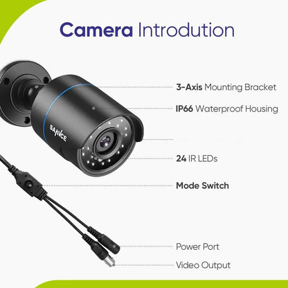 SANNCE 1x 2x 1080P Outdoor Bullet Home CCTV Security Camera 100ft IR Night Vision Weatherproof Cameras 2MP CCTV Surveillance - Asmota