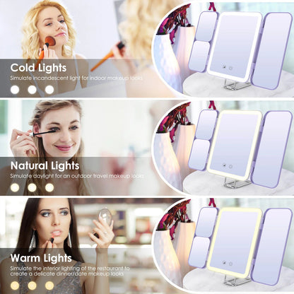 SEJOY Cosmetic Mirror LED Light Strip with 3X/7X Magnification Foldable Portable Touch Control Trifold Makeup Mirror - Asmota