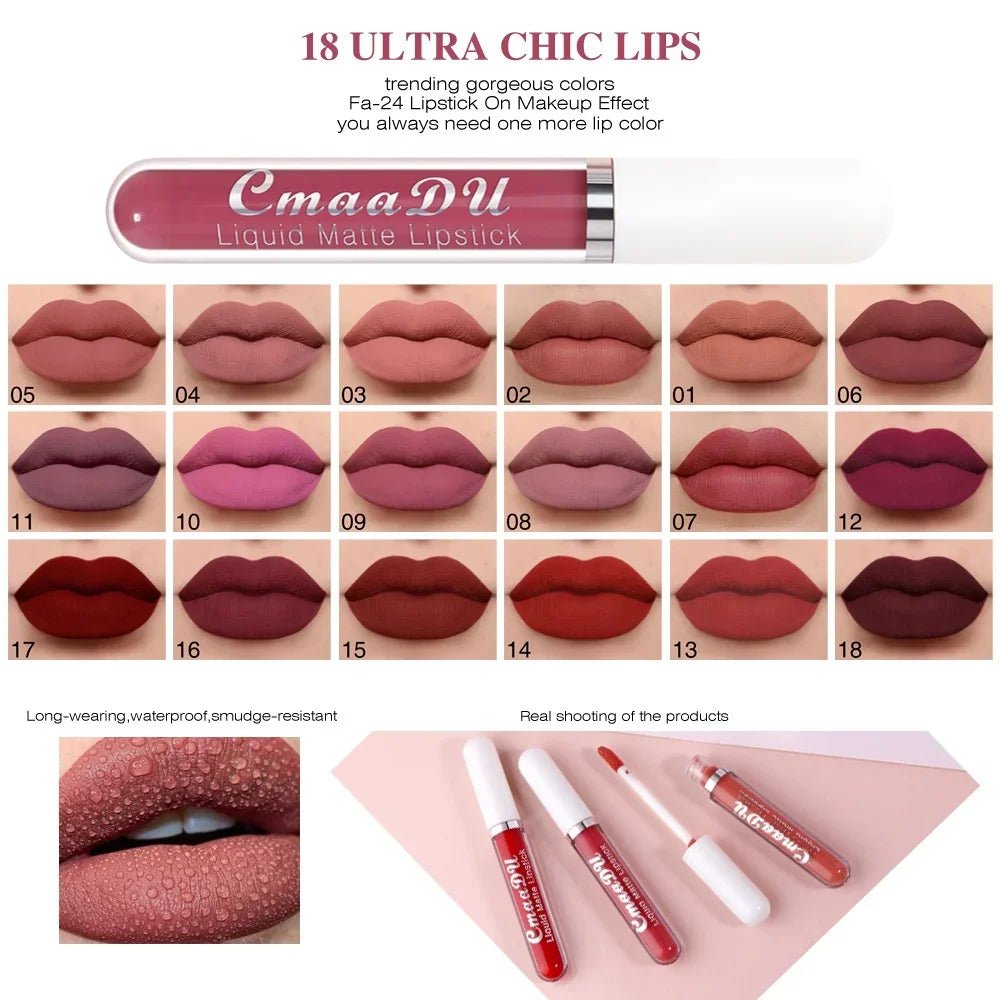 Sexy Long Lasting Velvet Matte Lip Gloss Liquid Lipstick Lip Makeup Women Beauty Red Nonstick Cup Waterproof Lip Gloss - Asmota