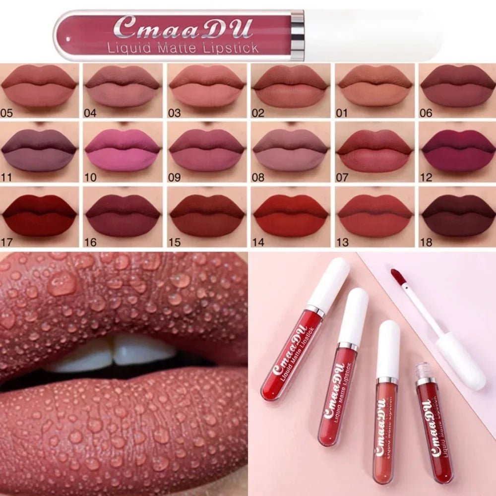 Sexy Long Lasting Velvet Matte Lip Gloss Liquid Lipstick Lip Makeup Women Beauty Red Nonstick Cup Waterproof Lip Gloss - Asmota