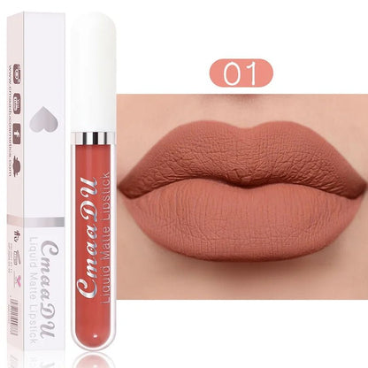 Sexy Long Lasting Velvet Matte Lip Gloss Liquid Lipstick Lip Makeup Women Beauty Red Nonstick Cup Waterproof Lip Gloss - Asmota