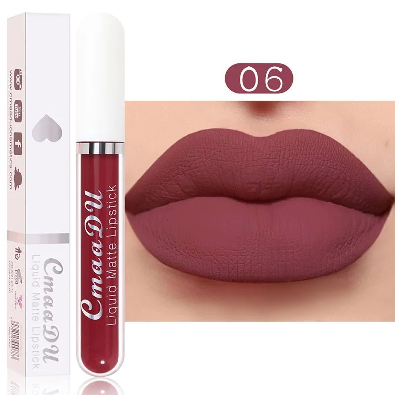 Sexy Long Lasting Velvet Matte Lip Gloss Liquid Lipstick Lip Makeup Women Beauty Red Nonstick Cup Waterproof Lip Gloss - Asmota