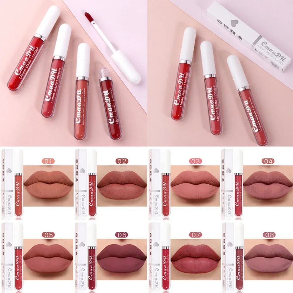 Sexy Long Lasting Velvet Matte Lip Gloss Liquid Lipstick Lip Makeup Women Beauty Red Nonstick Cup Waterproof Lip Gloss - Asmota