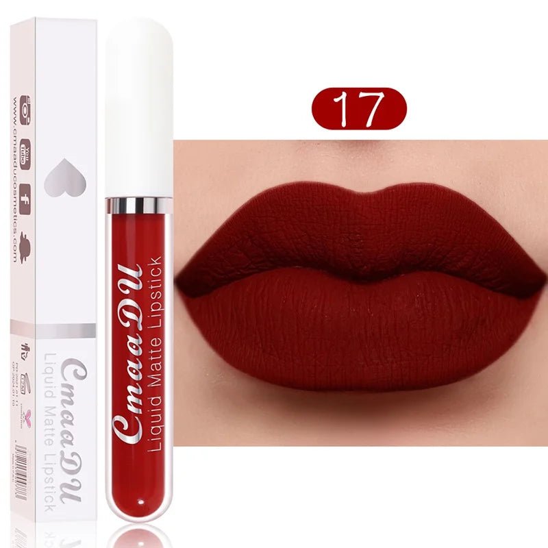 Sexy Long Lasting Velvet Matte Lip Gloss Liquid Lipstick Lip Makeup Women Beauty Red Nonstick Cup Waterproof Lip Gloss - Asmota