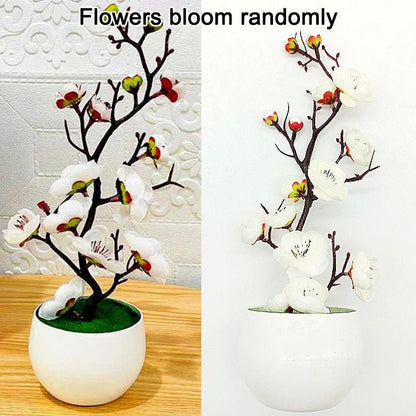 Simulation Plum Flower Pot Plant Artificial Plastic Fake Flowers Home Office Desktop Ornaments Wedding Party Background Decor - Asmota