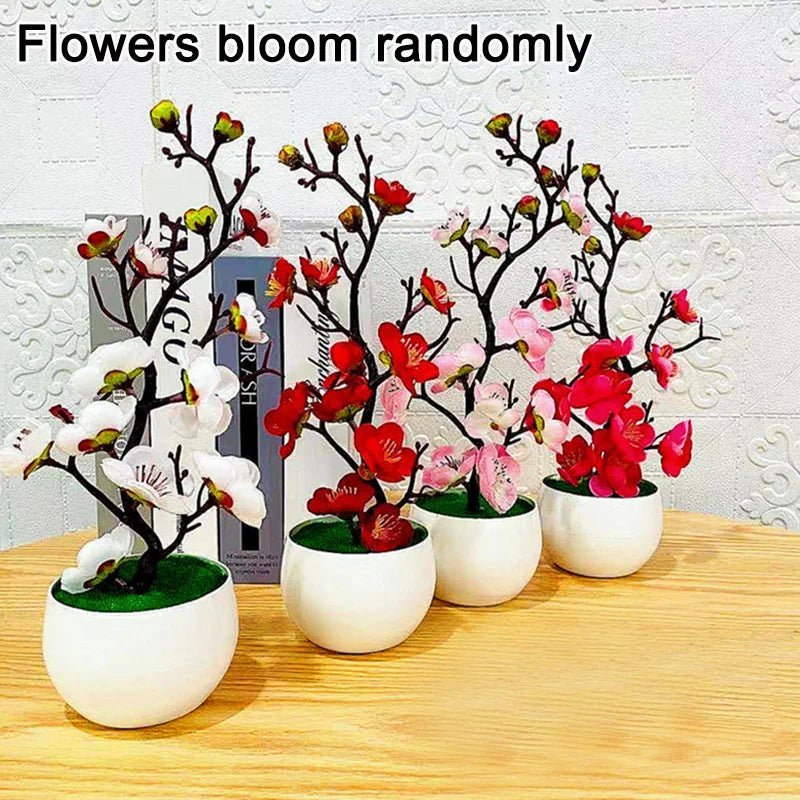 Simulation Plum Flower Pot Plant Artificial Plastic Fake Flowers Home Office Desktop Ornaments Wedding Party Background Decor - Asmota