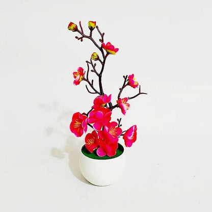 Simulation Plum Flower Pot Plant Artificial Plastic Fake Flowers Home Office Desktop Ornaments Wedding Party Background Decor - Asmota