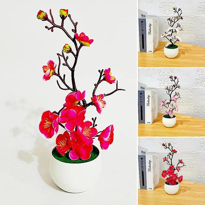 Simulation Plum Flower Pot Plant Artificial Plastic Fake Flowers Home Office Desktop Ornaments Wedding Party Background Decor - Asmota